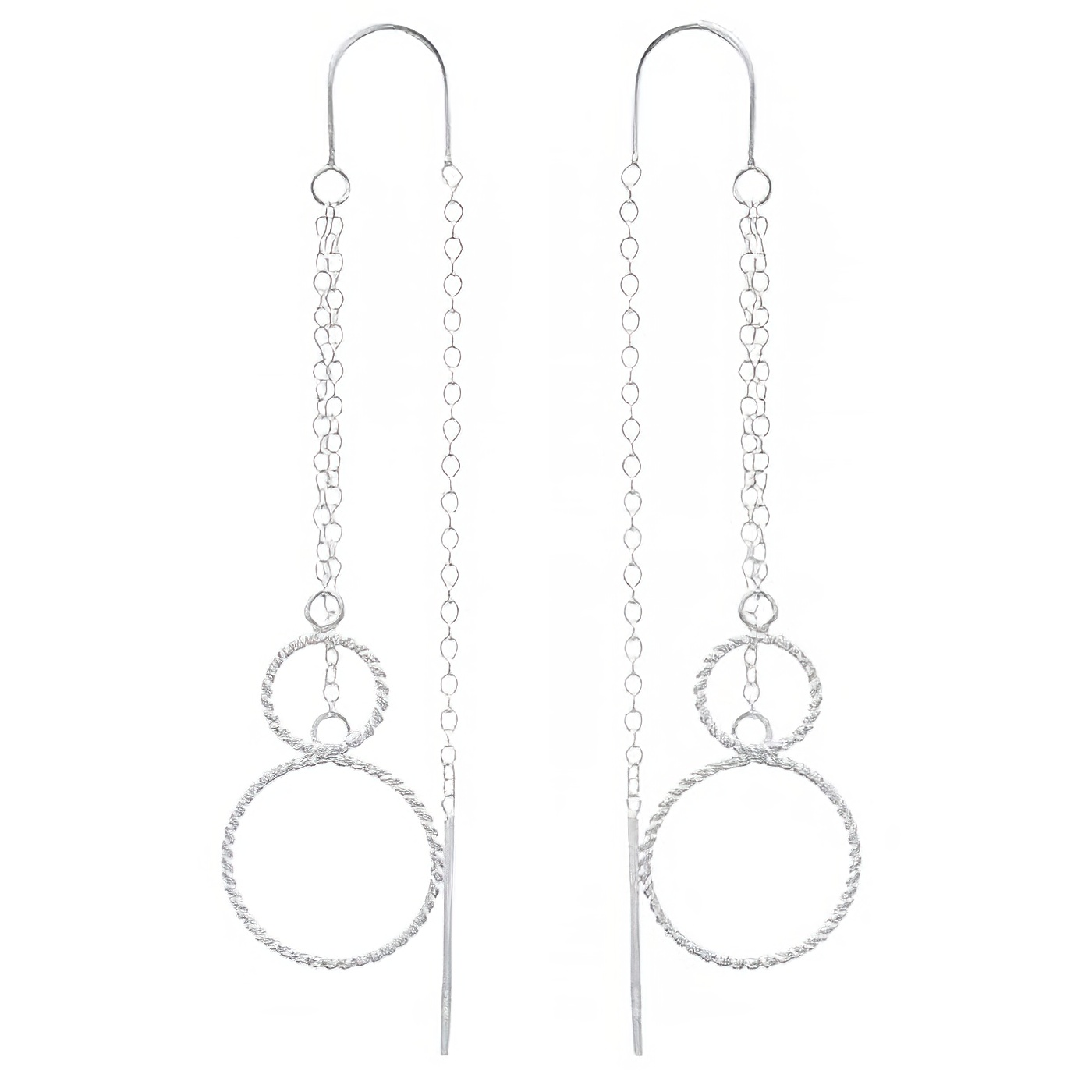 Dangling Circles On Sterling Silver Chain Threader Earrings by BeYindi 
