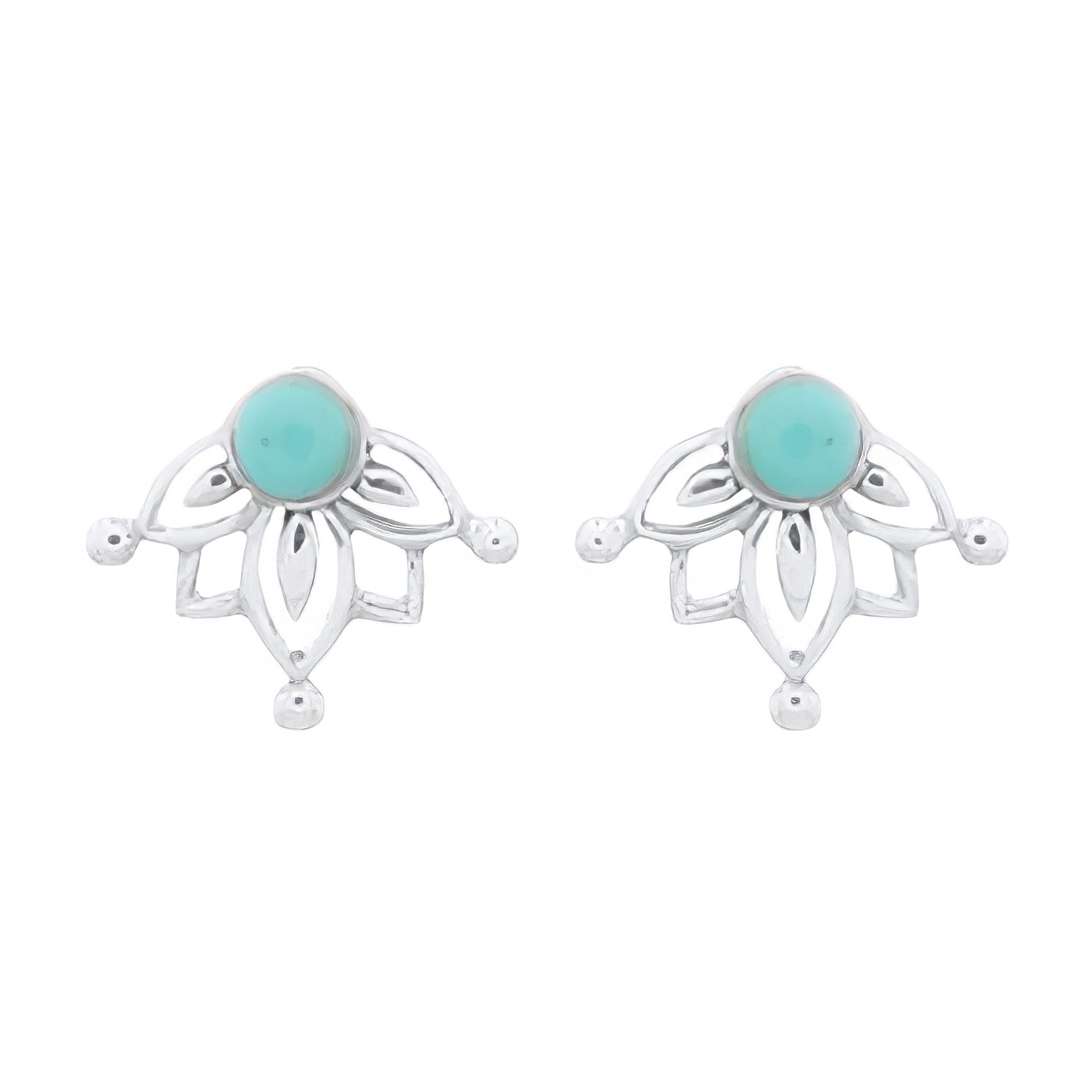 Reconstituted Turquoise Little Lotus 925 Silver Stud Earrings by BeYindi 