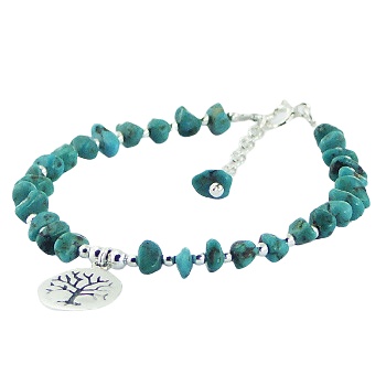 Tree of Life Charm Bracelet Sterling Silver & Turquoise Beads by BeYindi 