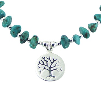 Tree of Life Charm Bracelet Sterling Silver & Turquoise Beads by BeYindi 2