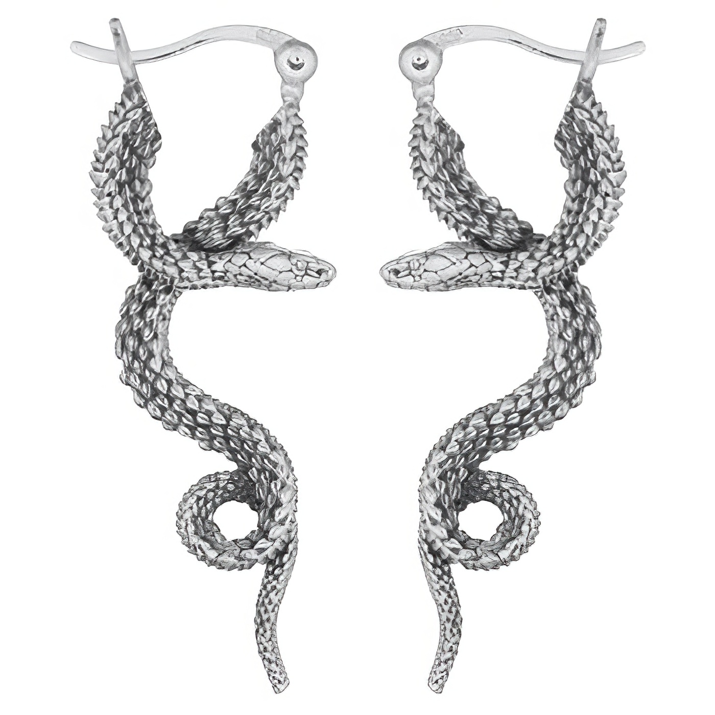 Rough Scaled Snake Hoop Earrings 925 Sterling Silver by BeYindi 