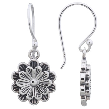 Lovely Ornamented Flower Dangle Sterling Silver Earrings by BeYindi 