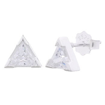 Faceted CZ Triangle Stud Earrings 925 Silver by BeYindi 
