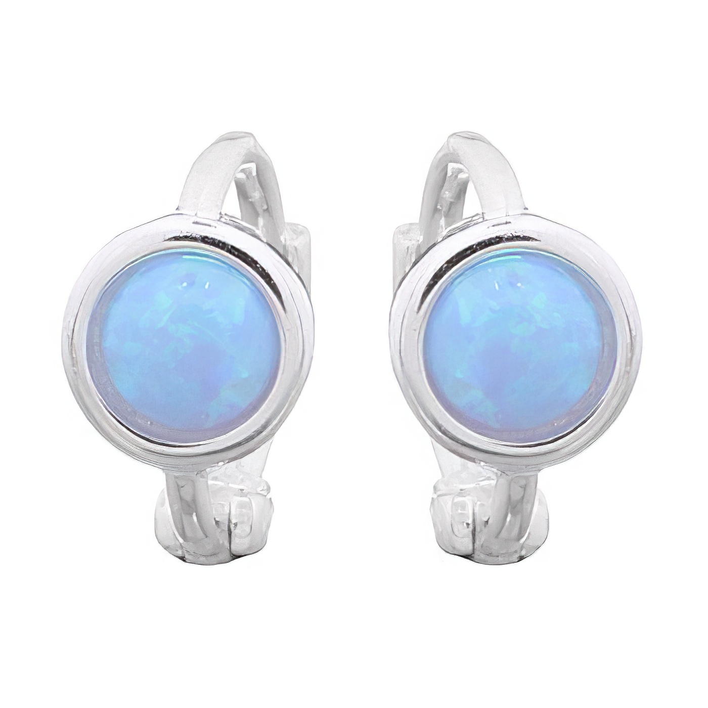 Mini Blue Opal Huggie Sterling Silver Earrings by BeYindi 