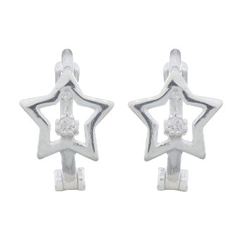 Little Diamond In Star Silver Huggie Hoop Earrings by BeYindi 
