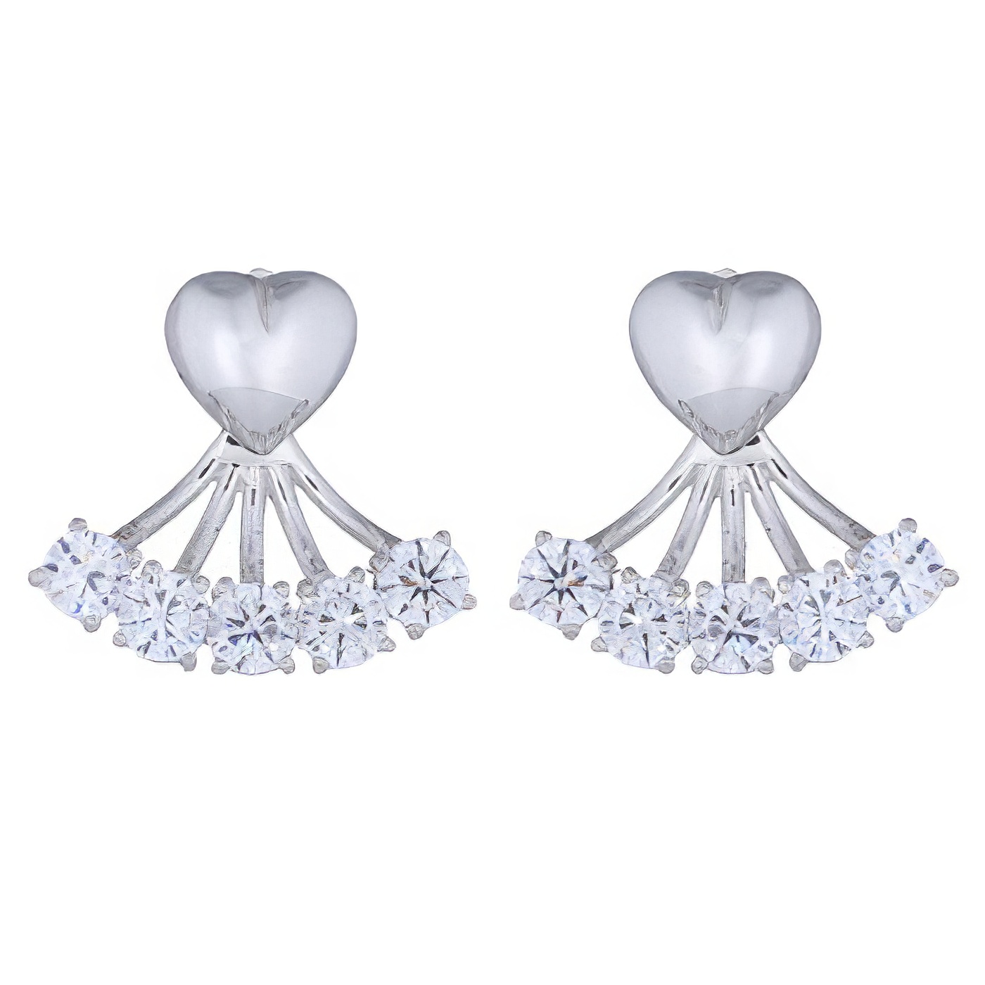 Double Sided Silver Heart and Round Cubic Zirconia Earrings by BeYindi 
