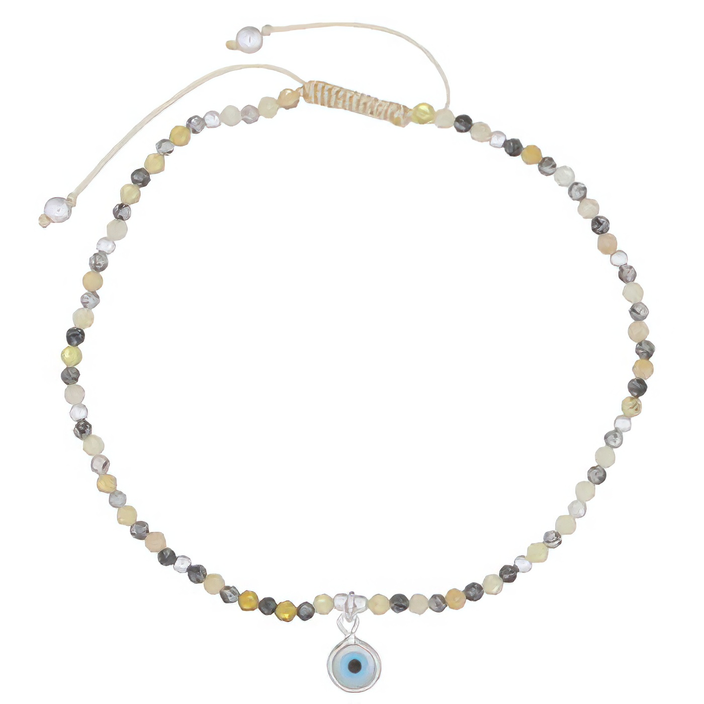 Precious Gemstones With Evil Eye Charm Polyester Bracelet by BeYindi 