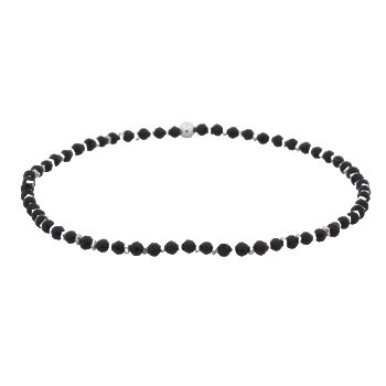 Stretchable Black Agate Bracelet With 925 Silver Spacer by BeYindi 