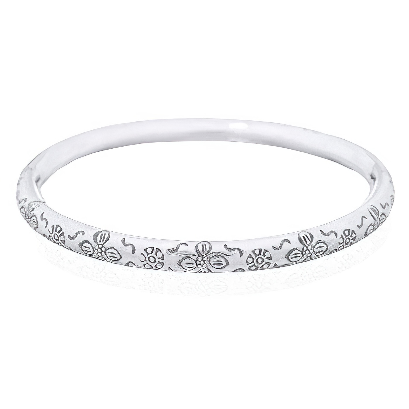 Floral Antiqued Style Chunky Bangle 925 Silver by BeYindi 
