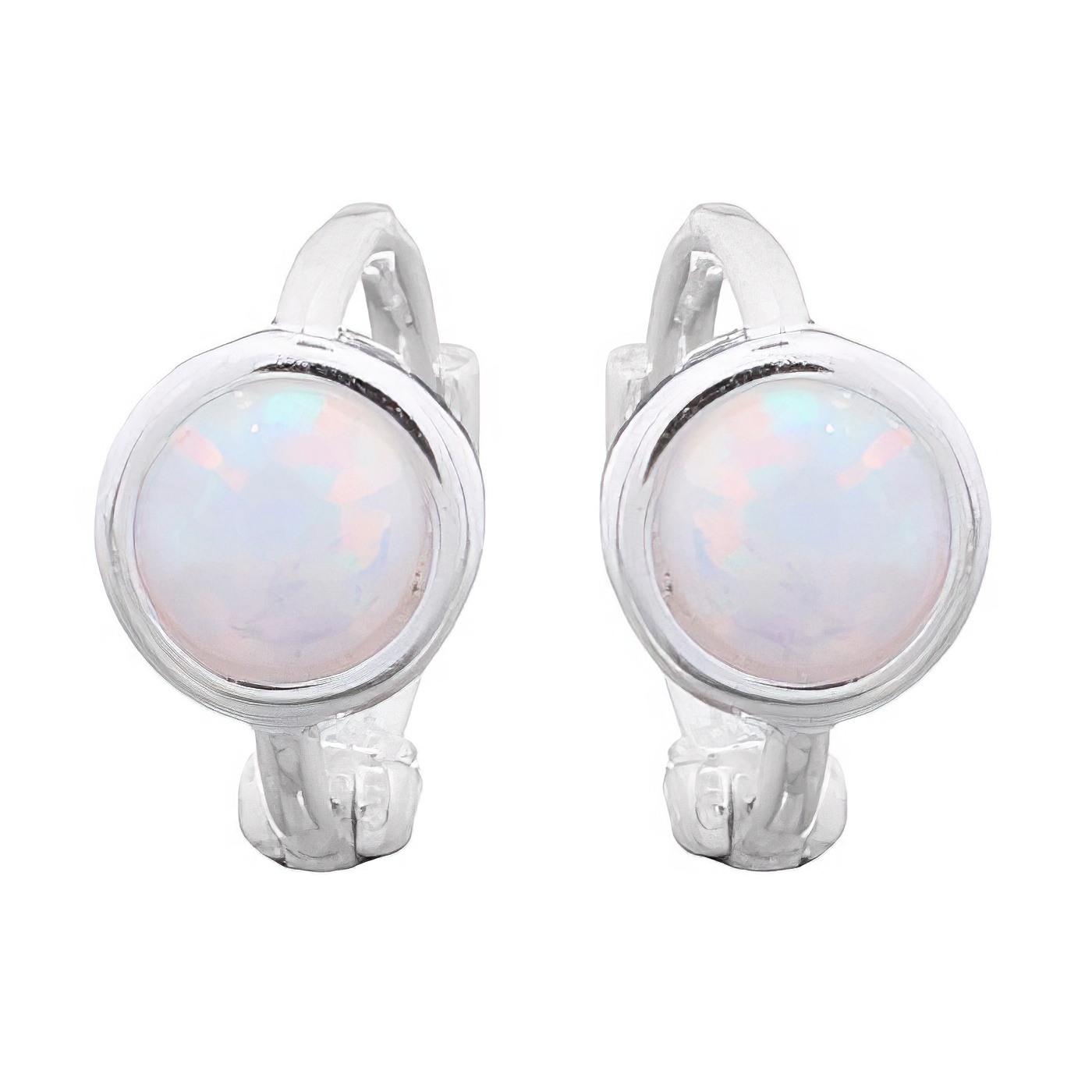 Mini White Opal Huggie Sterling Silver Earrings by BeYindi 
