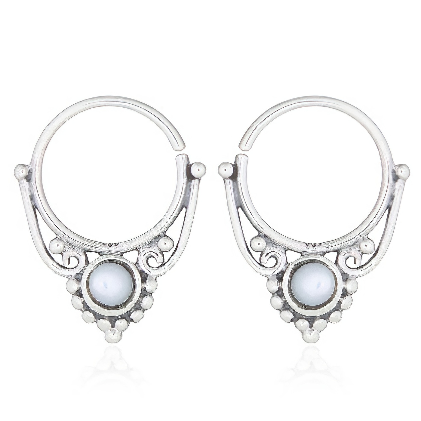 Classic Boho Septum Hoop Mother of Pearl Earrings 925 Silver by BeYindi 