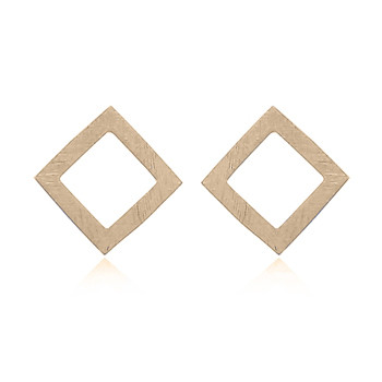 Brushed Yellow Gold Plated Open Square Stud Earrings by BeYindi 