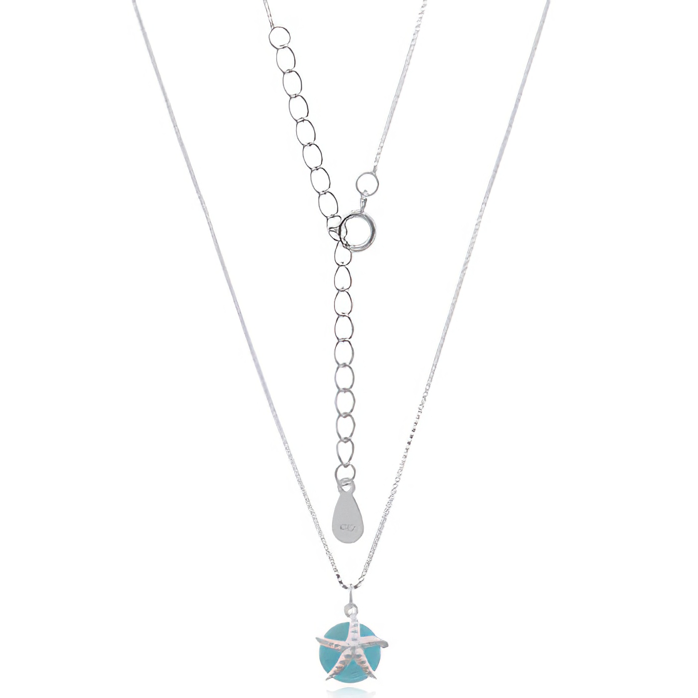 Starfish On Round Glass Bead Necklace 925 Silver by BeYindi 