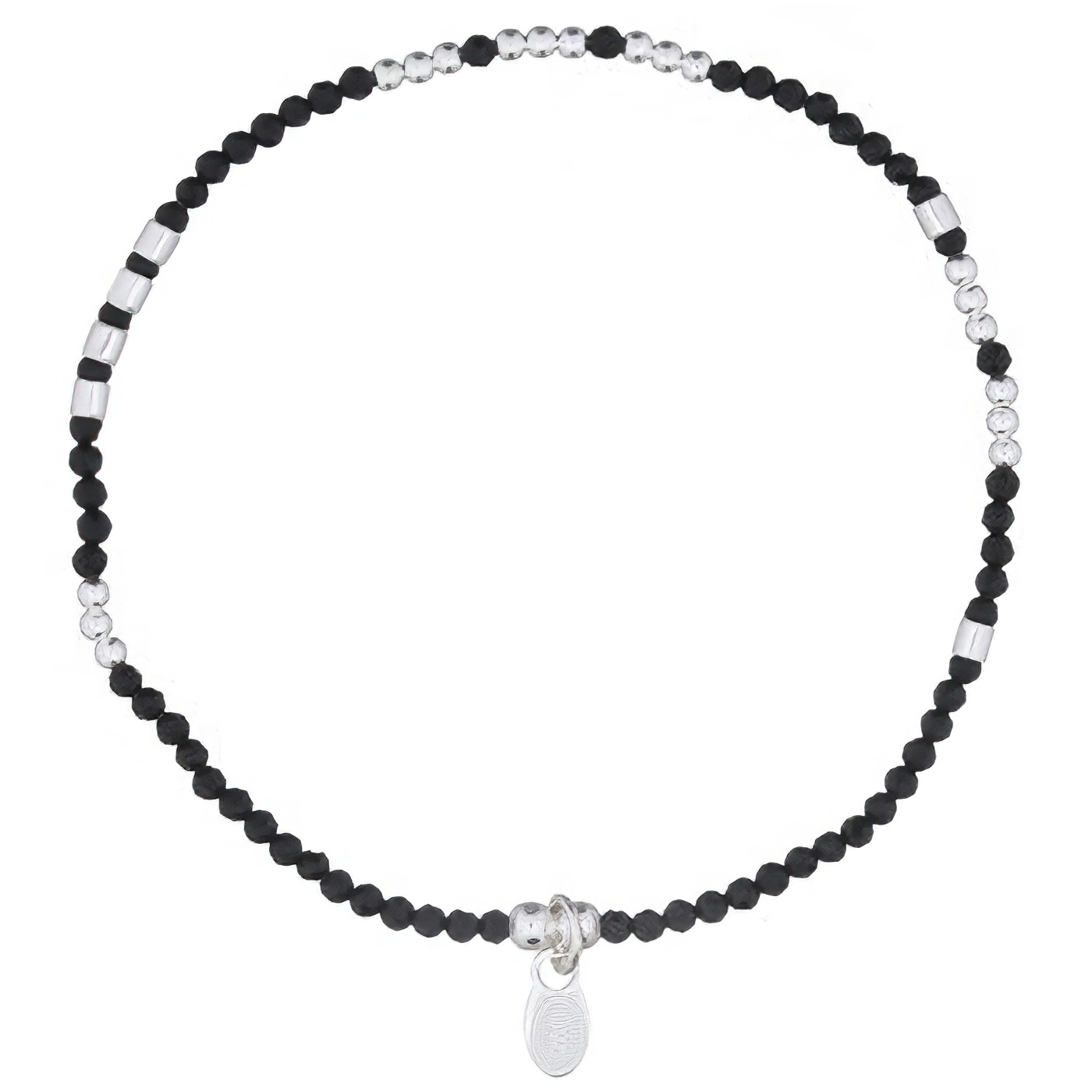 Black Agate And 925 Silver Beads With Charm Stretchable Bracelet by BeYindi 