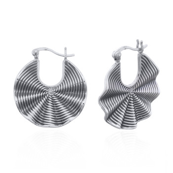 Spiral on Wavy Discs 925 Sterling Silver Hoop Earrings by BeYindi 