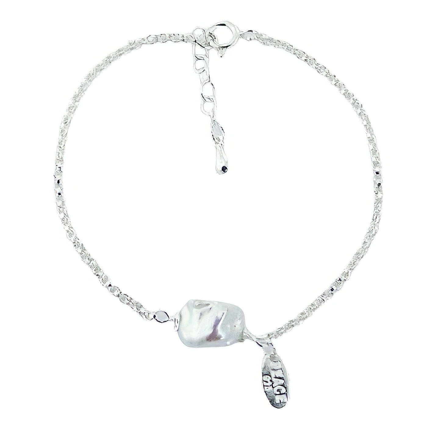 Sterling Silver Rollo Chain Bracelet Single Freshwater Pearl by BeYindi 