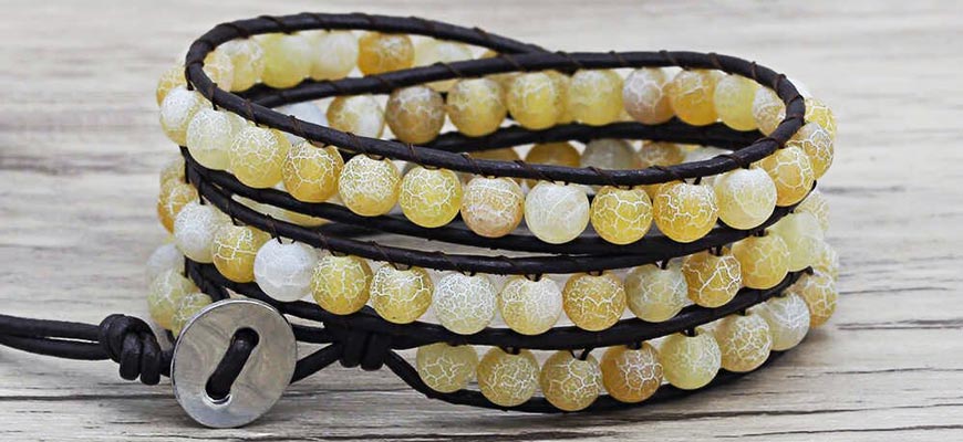 wrap leather bracelet beige beads